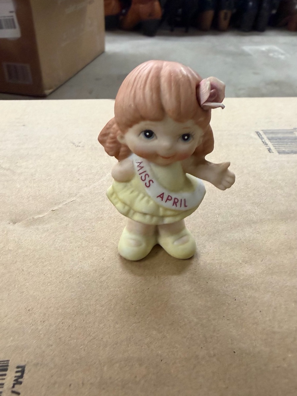 Miss April Ceramic Figurine - Pale Peach Hair & Yellow Dress